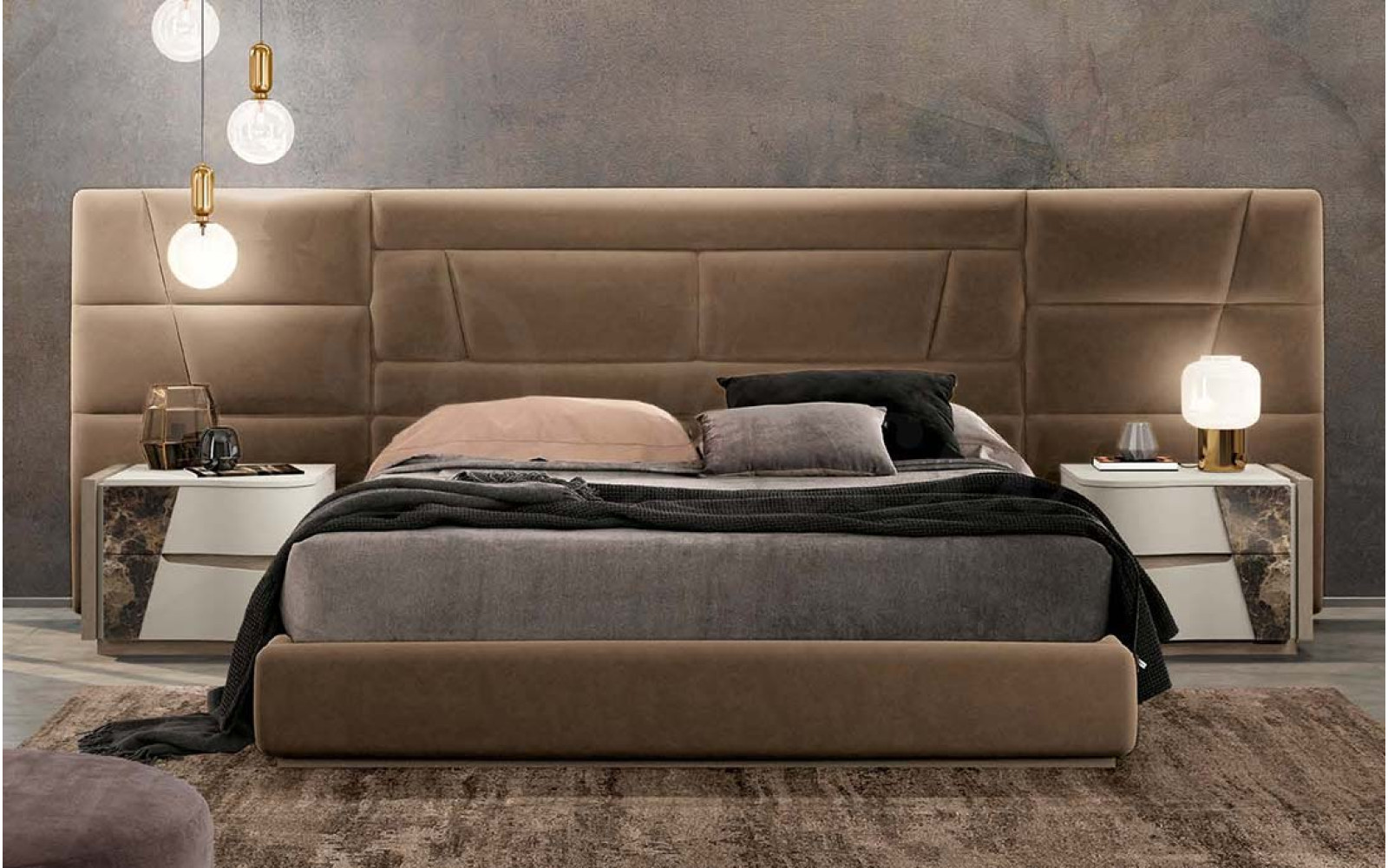 Aurora Grande Modern Italian Bed Frame with Wide Headboard