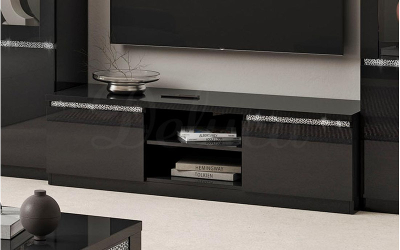 Venezia Glam Black High Gloss Italian TV Cabinet 150cm